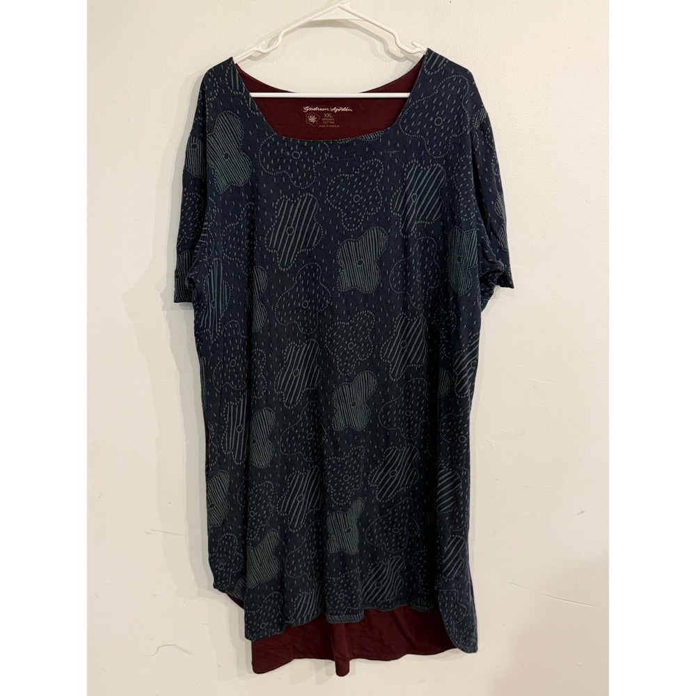Gudrun Sjoden XXL Organic Cotton Tunic Dress Midi Navy Green Lagenlook Boho